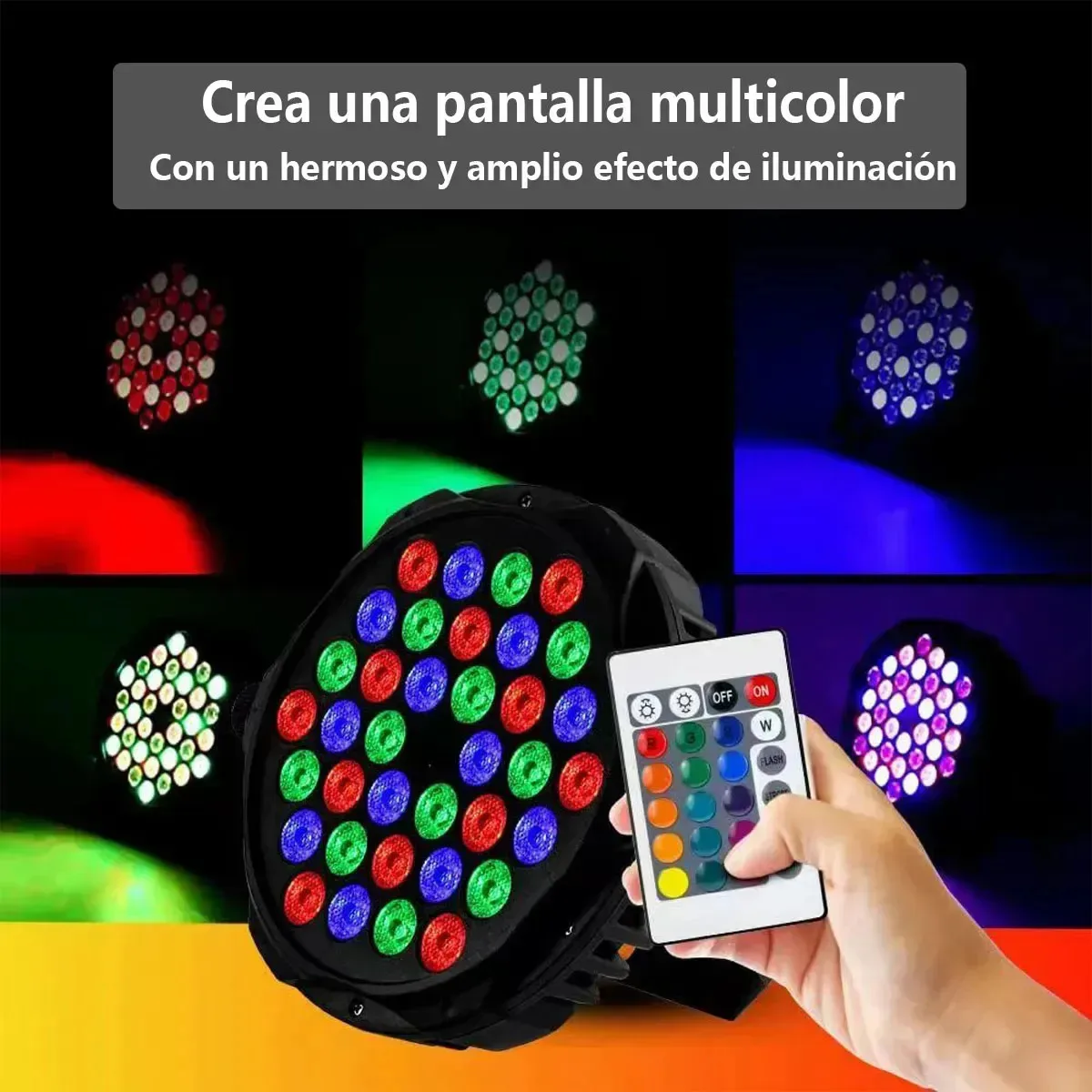 Tacho Luz Led Par 36 RGB Full Color Para Fiestas DJ Con Control Remoto