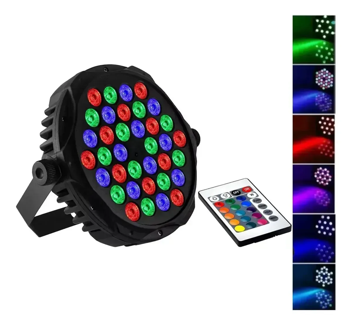 Tacho Luz Led Par 36 RGB Full Color Para Fiestas DJ Con Control Remoto