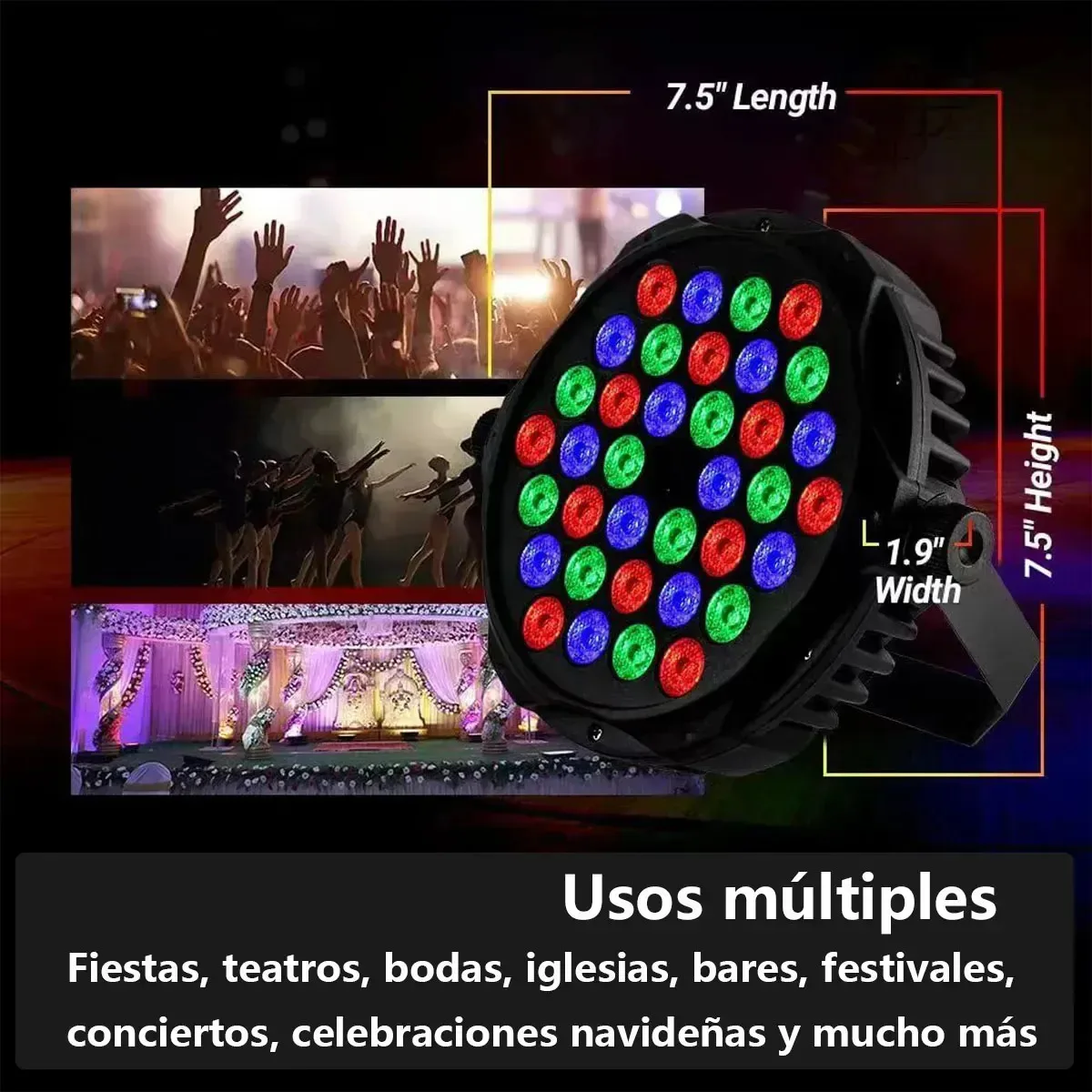 Tacho Luz Led Par 36 RGB Full Color Para Fiestas DJ Con Control Remoto