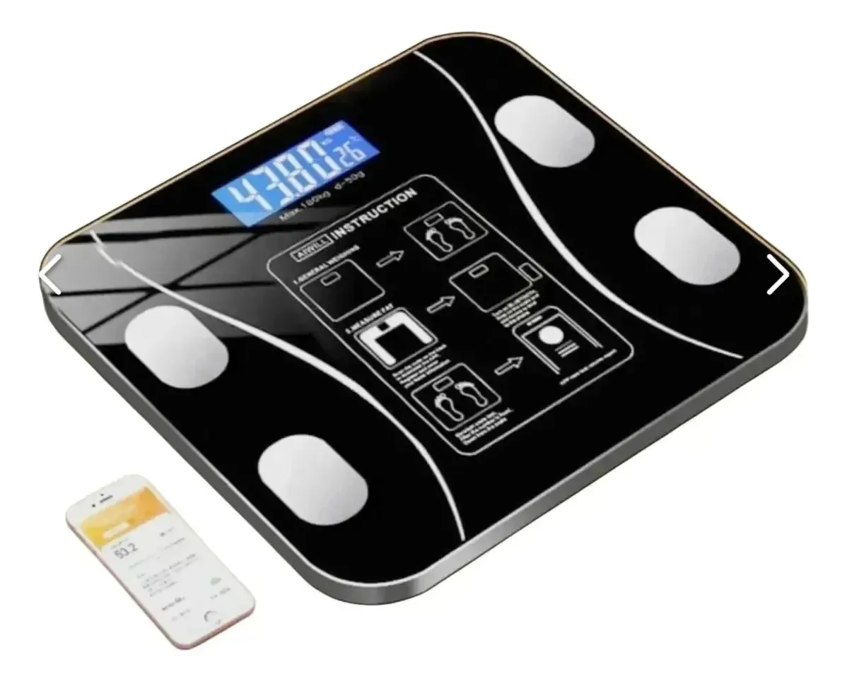 Balanza de Baño Digital App Vidrio Templado Pantalla LCD Alta Precisión 180kg Bluetooth