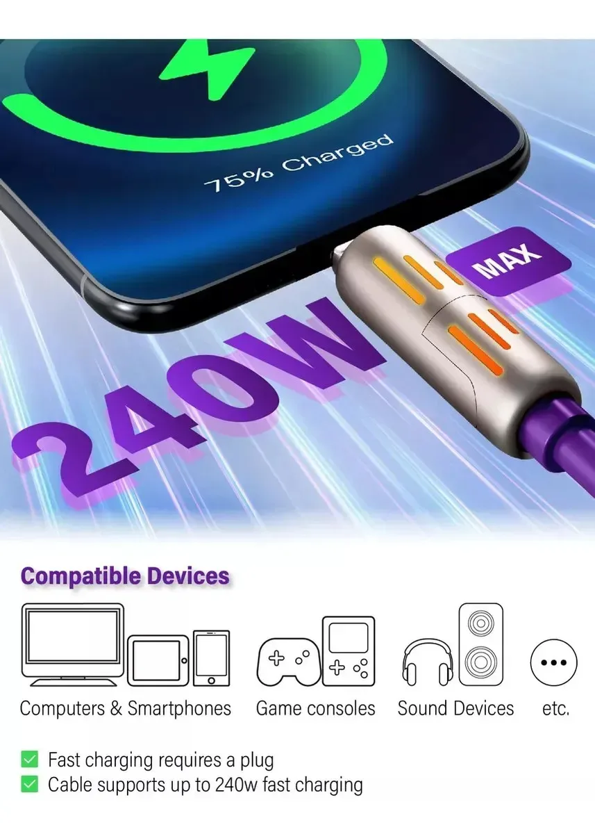 Cable Usb C 4 En 1 6a De Carga Super Rápida 1Mt Grueso