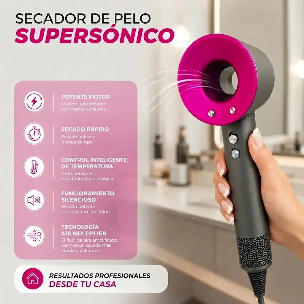 Secador de Pelo Profesional Iónico 1600W Con Soporte de Pared 