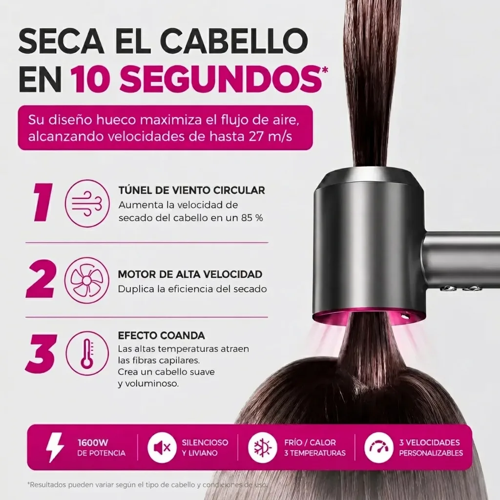 Secador de Pelo Profesional Iónico 1600W Con Soporte de Pared 