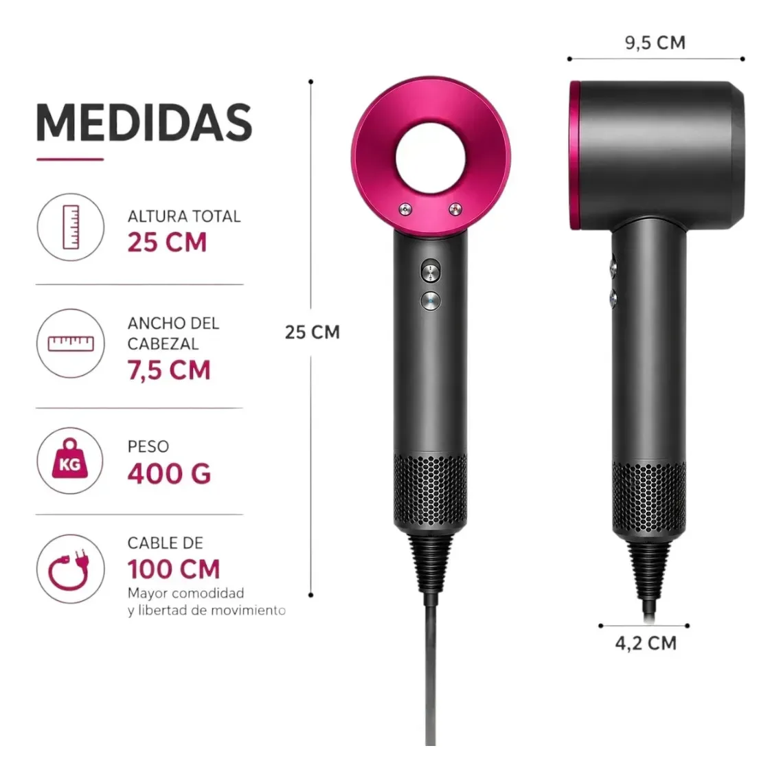 Secador de Pelo Profesional Iónico 1600W Con Soporte de Pared 