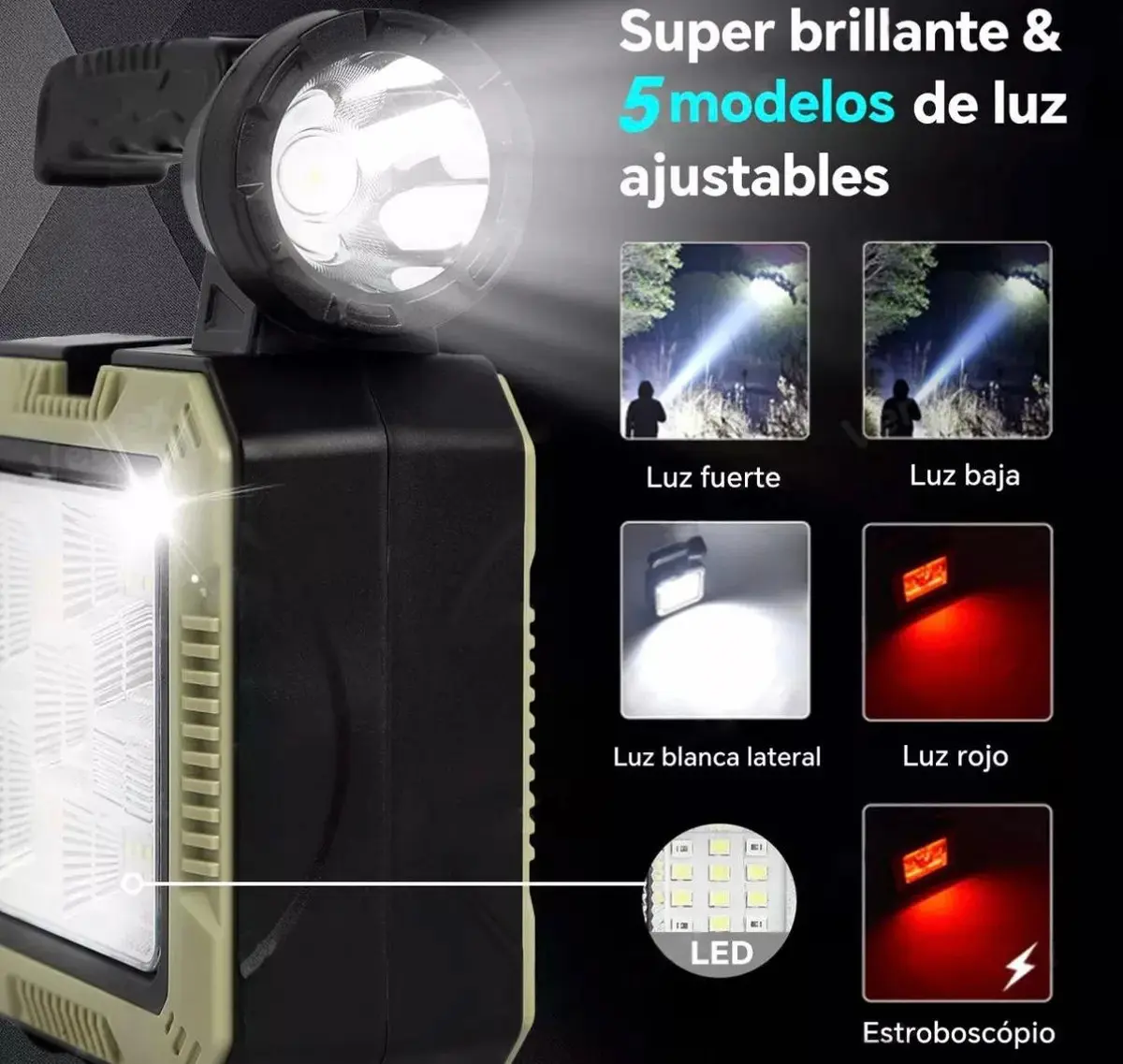Linterna Frontal LED Solar Recargable Set Herramientas Emergencia Camping