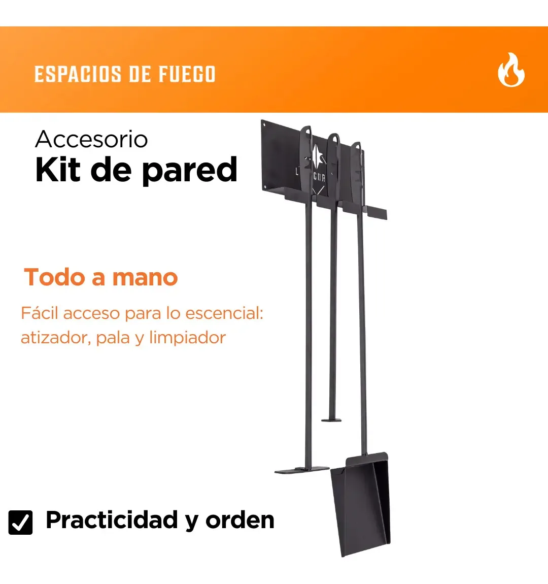 Kit Parrillero de pared Pala + Atizador + Limpiador