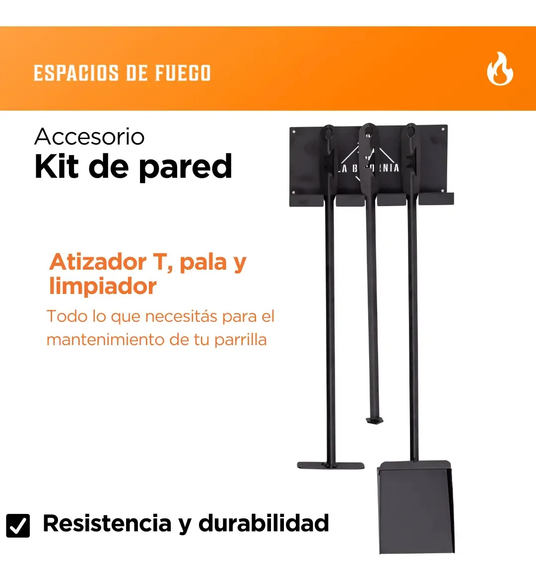 Kit Parrillero de pared Pala + Atizador + Limpiador
