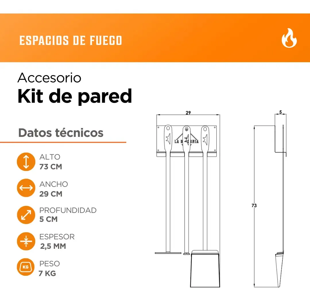 Kit Parrillero de pared Pala + Atizador + Limpiador