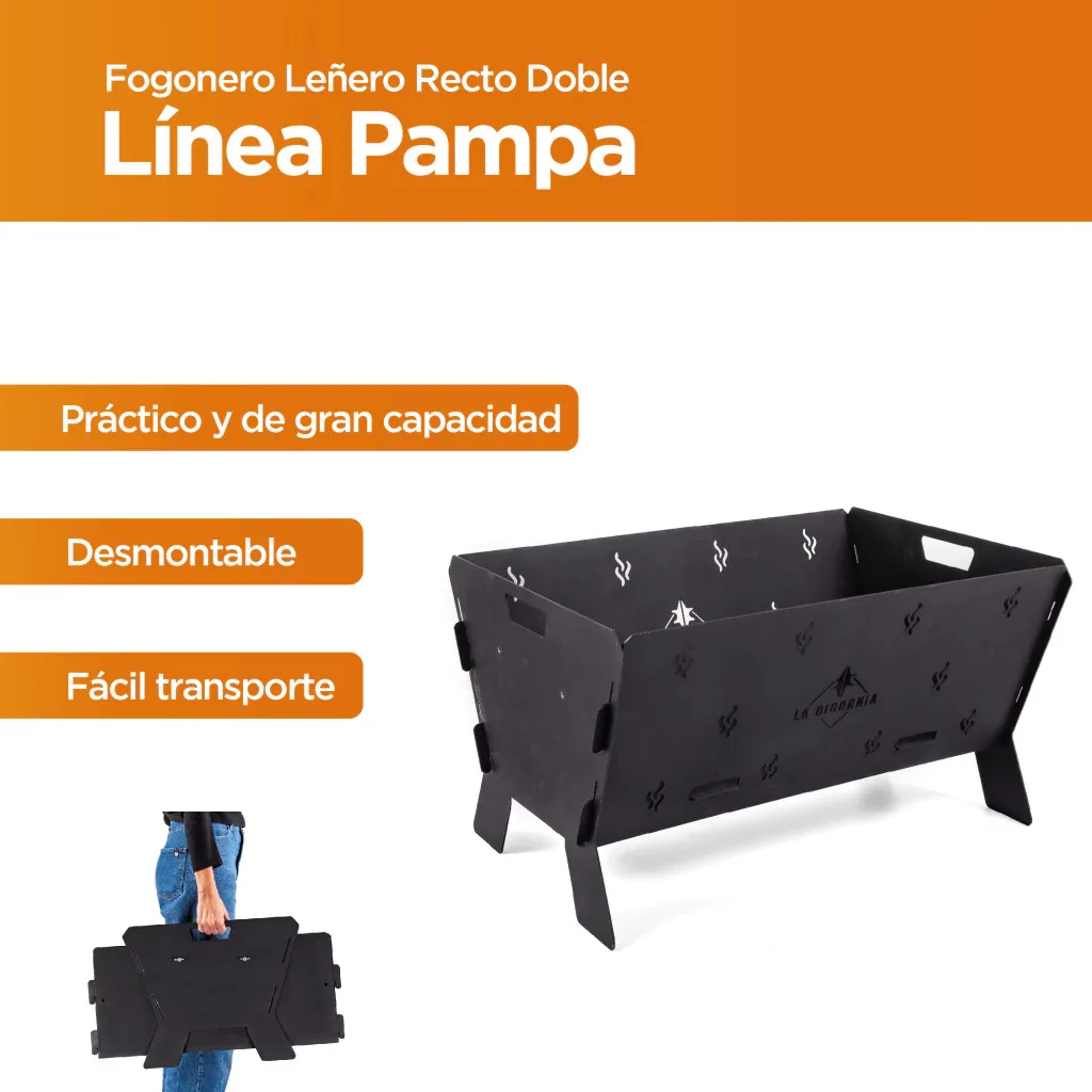 Fogonero Leñero Recto Doble Metal Desmontable