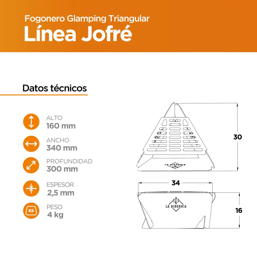 Fogonero Asador Parrilla Portatil Glamping Camping 30x30x16 Color Negro