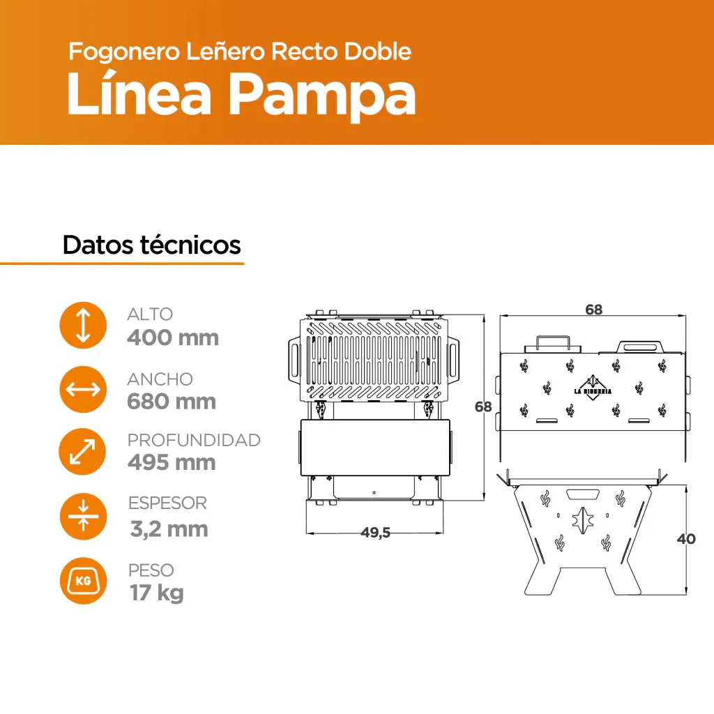Fogonero Leñero Recto Doble Metal Desmontable