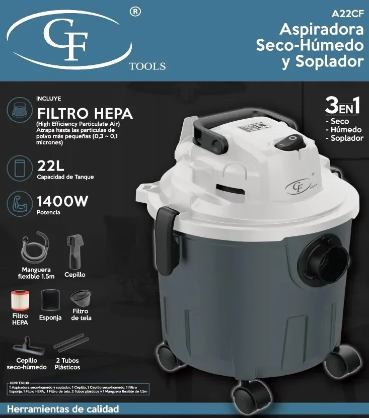 Aspiradora Cf 22l 1400w 3 En 1 Con Accesorios