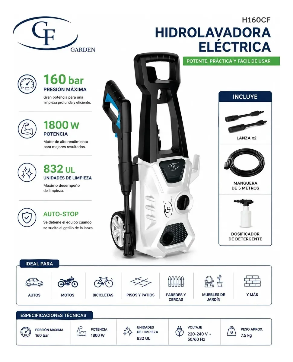 Hidrolavadora Cf 1800 W 160 Bar Con Accesorios