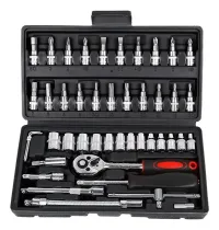 Set Caja Herramientas Juego Llave Tubo Kit 46 Piezas Estuche Color Negro