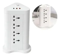 Alargue Zapatilla Torre 12 Toma Universal 220v + 2 Usb + 1 Tipo C Prolongador Vertical 2500w Color Blanco