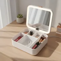 Organizador De Maquillaje Con Espejo Led Usb Portatil