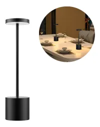 Lampara Velador Luz Moderna Metálica Touch Recargable Negro
