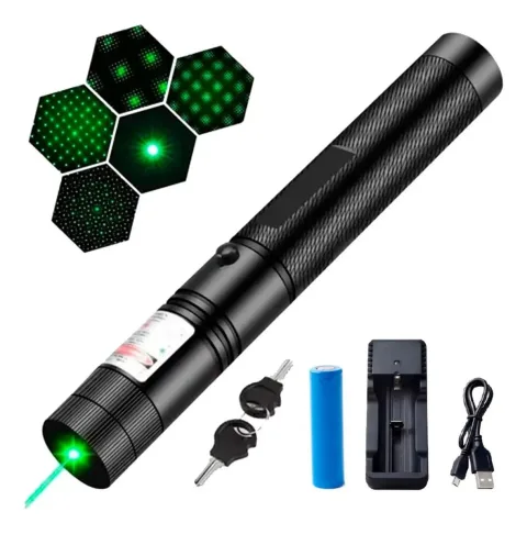 Puntero Láser Verde 303 Largo Alcance Con Pila Recargable Y Cargador