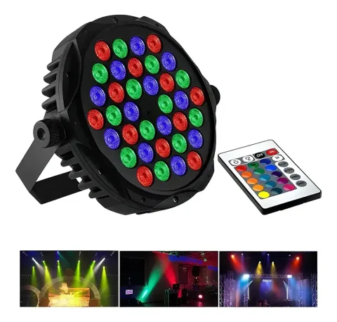 Tacho Luz Led Par 36 RGB Full Color Para Fiestas DJ Con Control Remoto